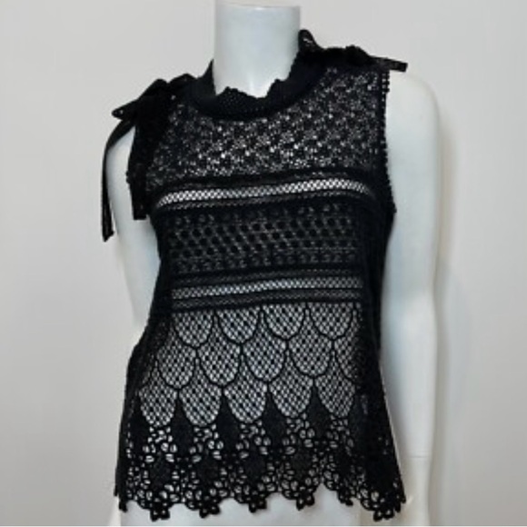 Goen.J Tops - Goen.J Black Sleeveless Lace Crochet Blouse Top Size Large | Sheer Designer